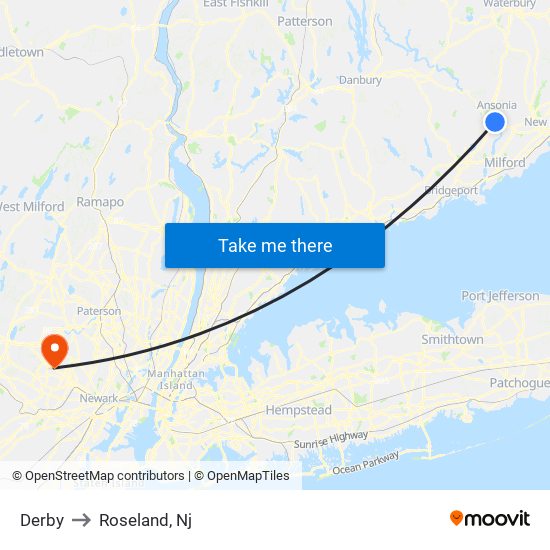 Derby to Roseland, Nj map