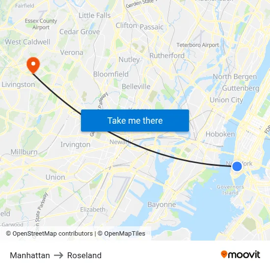 Manhattan to Roseland map