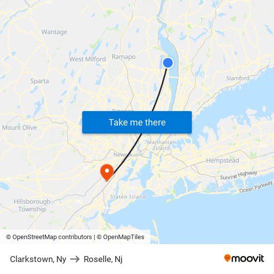 Clarkstown, Ny to Roselle, Nj map