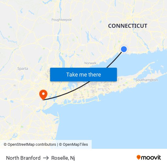 North Branford to Roselle, Nj map