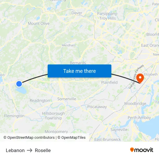 Lebanon to Roselle map