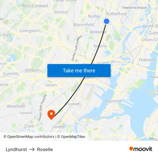 Lyndhurst to Roselle map