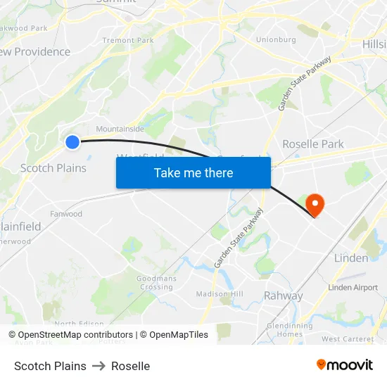 Scotch Plains to Roselle map