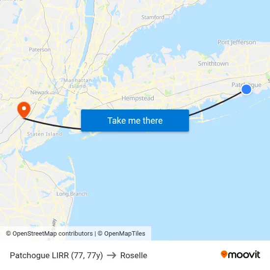 Patchogue LIRR (77, 77y) to Roselle map