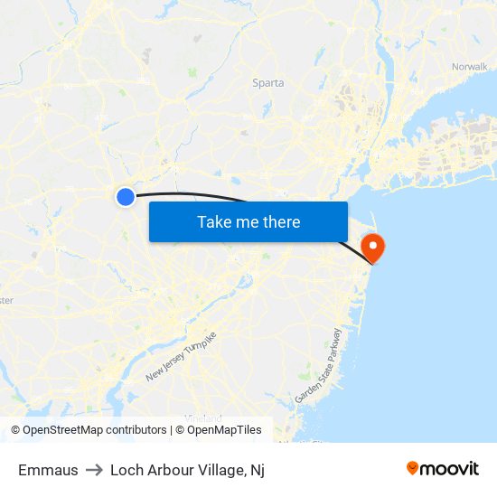 Emmaus to Loch Arbour Village, Nj map