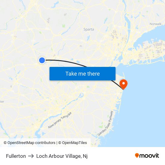 Fullerton to Loch Arbour Village, Nj map