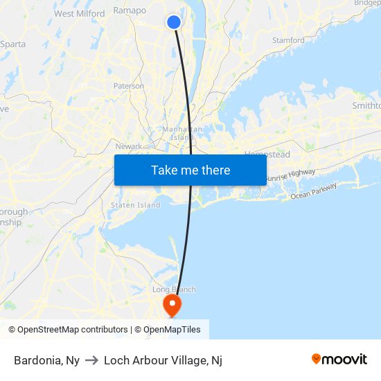 Bardonia, Ny to Loch Arbour Village, Nj map