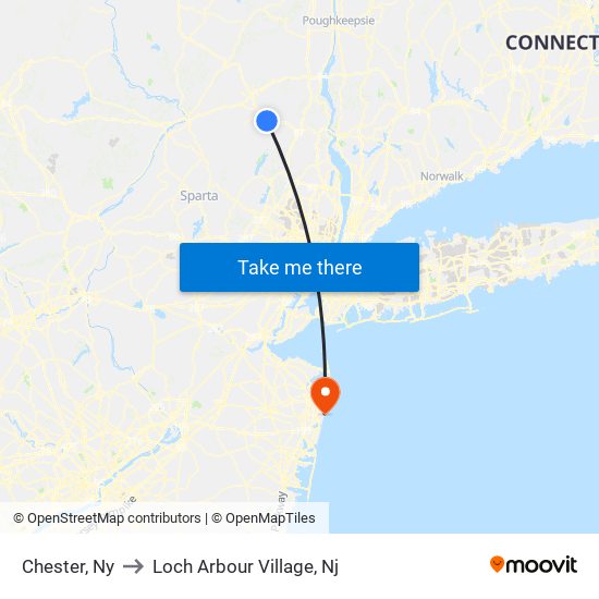 Chester, Ny to Loch Arbour Village, Nj map