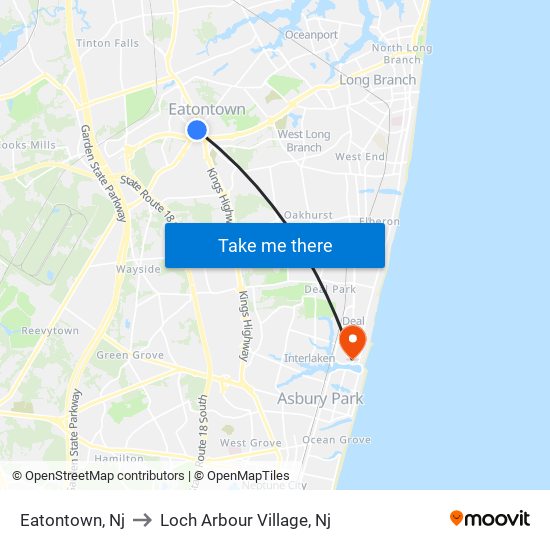 Eatontown, Nj to Loch Arbour Village, Nj map
