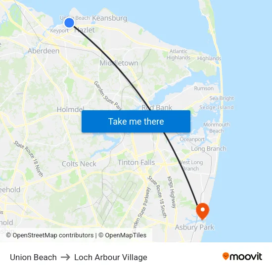 Union Beach to Loch Arbour Village map