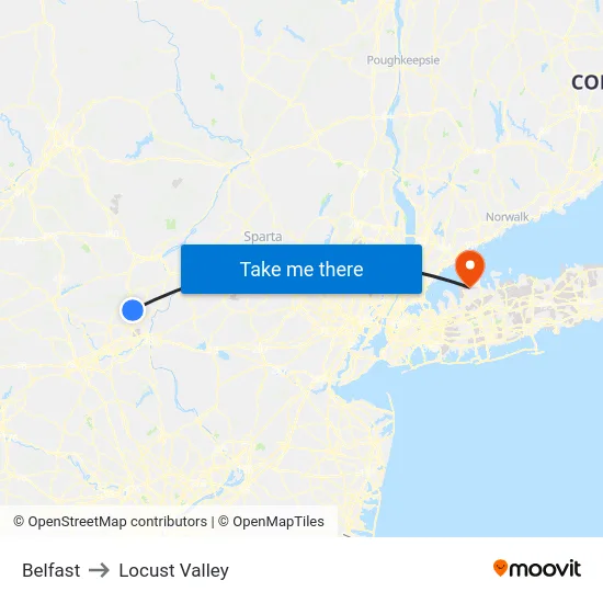 Belfast to Locust Valley map