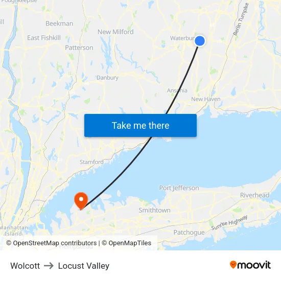 Wolcott to Locust Valley map