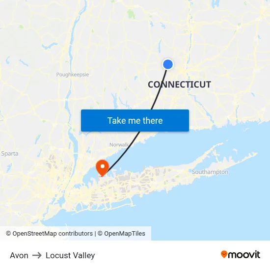 Avon to Locust Valley map