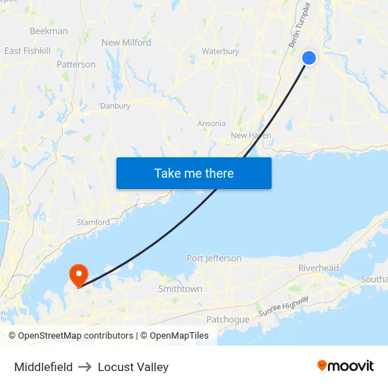 Middlefield to Locust Valley map