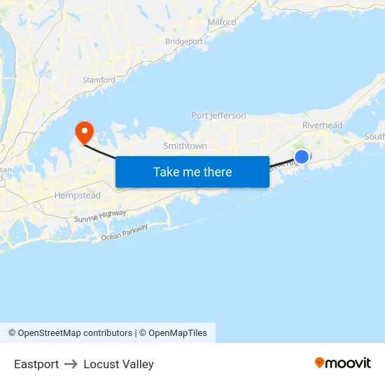 Eastport to Locust Valley map
