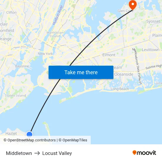 Middletown to Locust Valley map