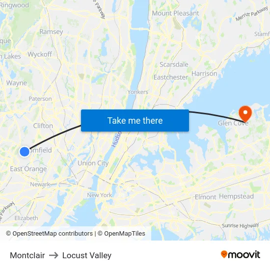 Montclair to Locust Valley map
