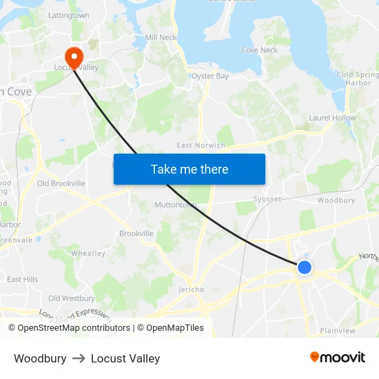 Woodbury to Locust Valley map