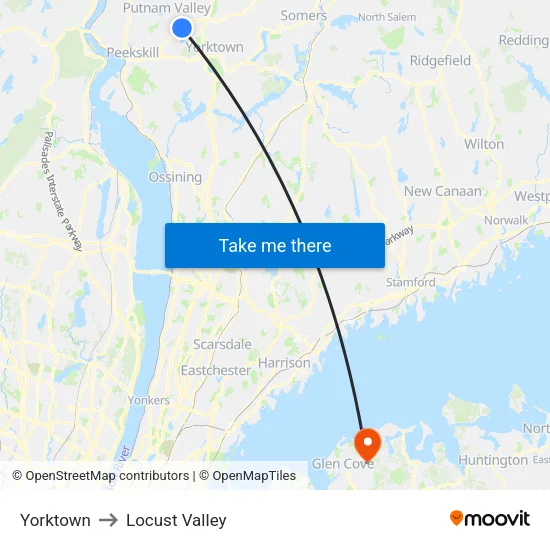 Yorktown to Locust Valley map