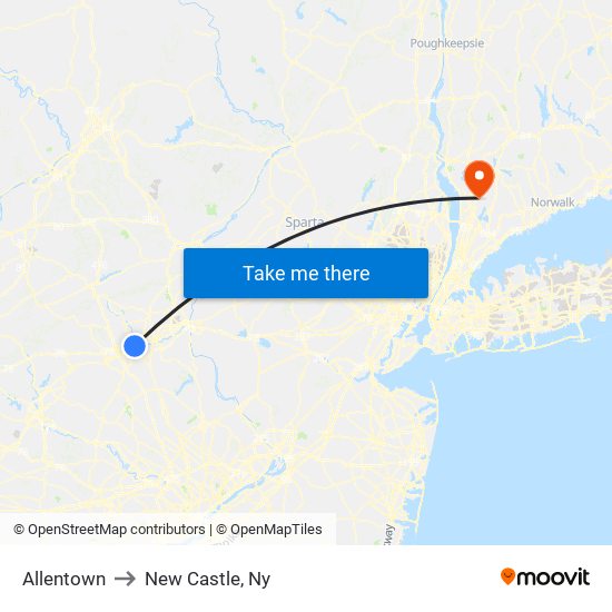 Allentown to New Castle, Ny map