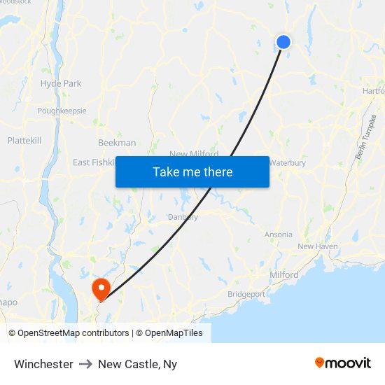 Winchester to New Castle, Ny map