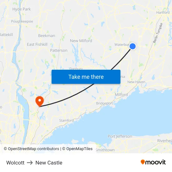 Wolcott to New Castle map
