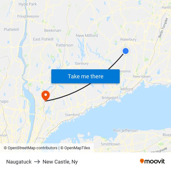 Naugatuck to New Castle, Ny map
