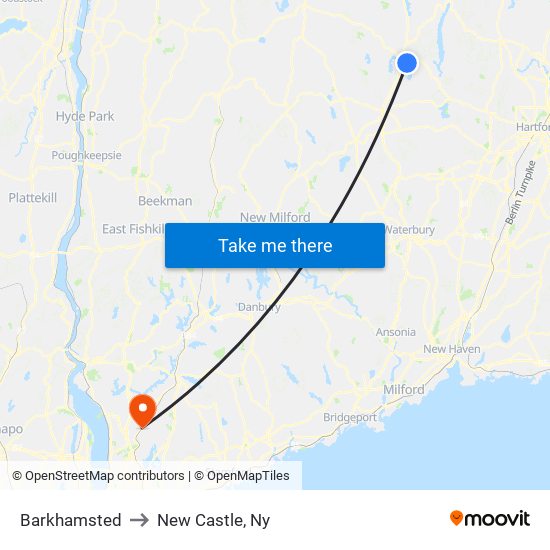 Barkhamsted to New Castle, Ny map