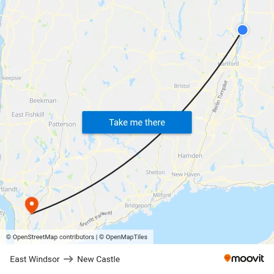 East Windsor to New Castle map