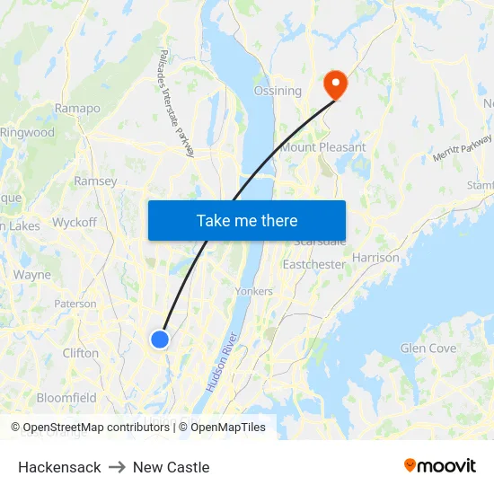 Hackensack to New Castle map