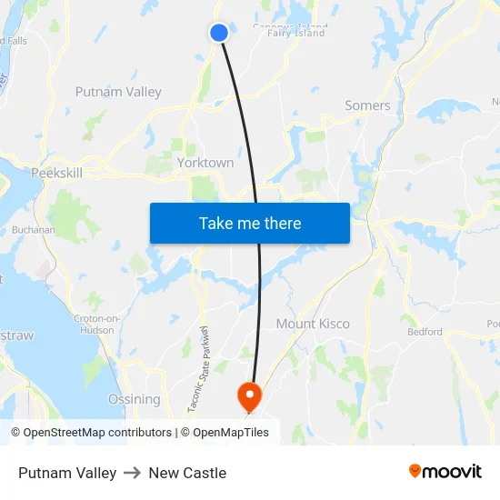 Putnam Valley to New Castle map