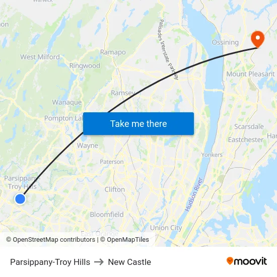 Parsippany-Troy Hills to New Castle map