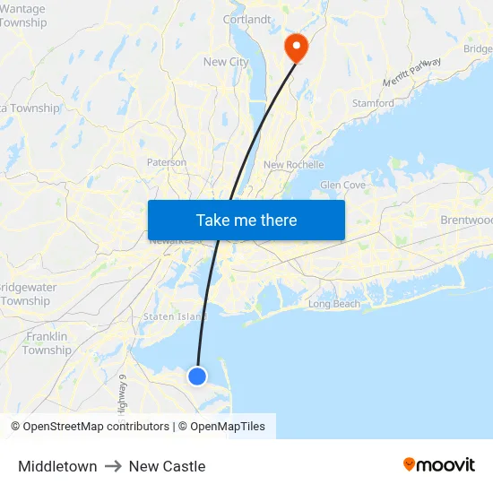 Middletown to New Castle map