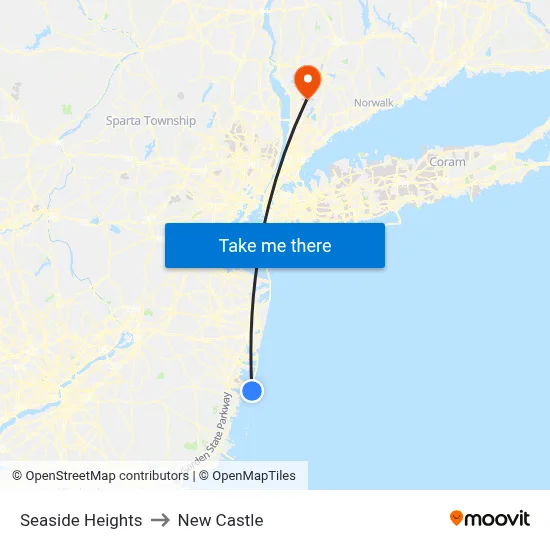 Seaside Heights to New Castle map