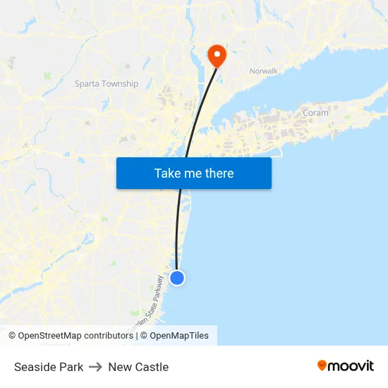 Seaside Park to New Castle map