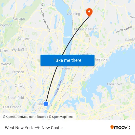 West New York to New Castle map