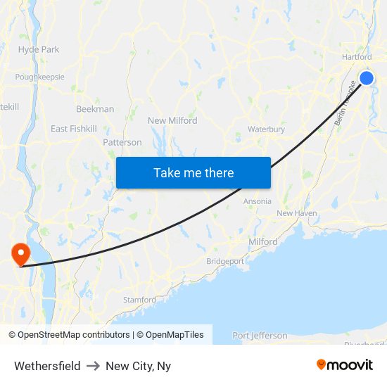 Wethersfield to New City, Ny map