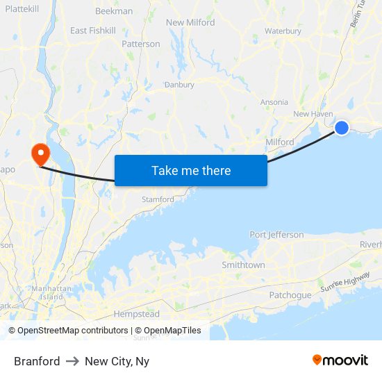 Branford to New City, Ny map