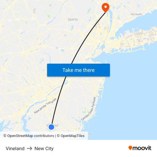 Vineland, Nj to New City, Ny map