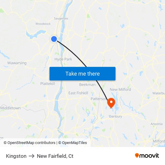 Kingston to New Fairfield, Ct map