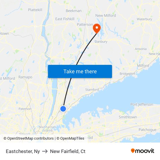 Eastchester, Ny to New Fairfield, Ct map