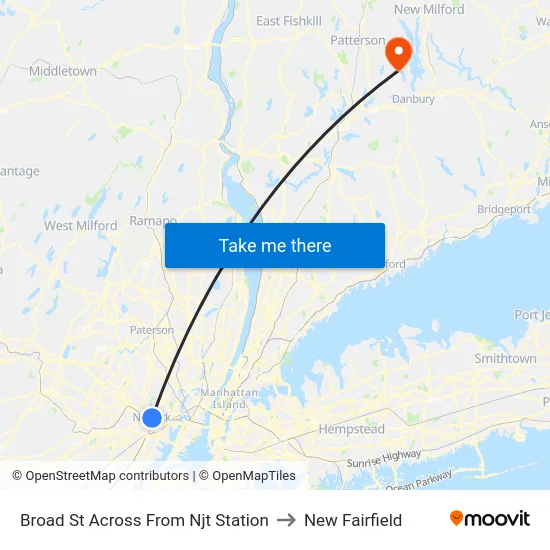 Broad St Across From Njt Station to New Fairfield map