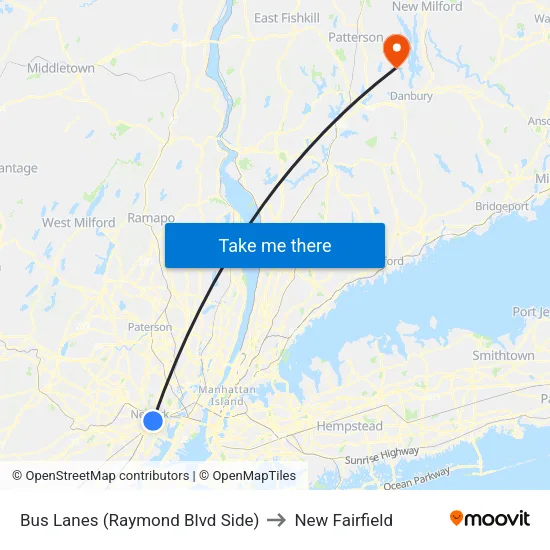 Bus Lanes (Raymond Blvd Side) to New Fairfield map