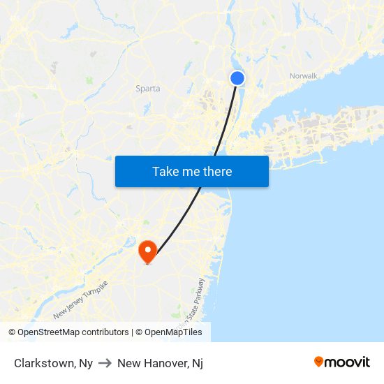 Clarkstown, Ny to New Hanover, Nj map