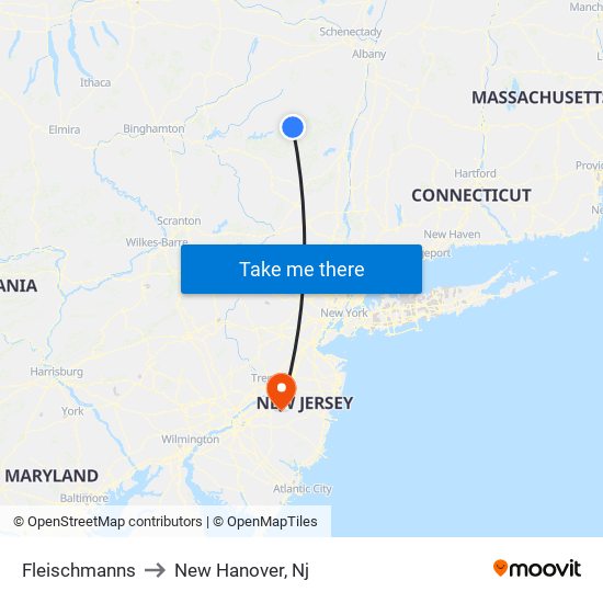 Fleischmanns to New Hanover, Nj map