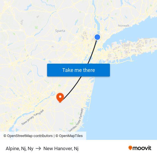 Alpine, Nj, Ny to New Hanover, Nj map