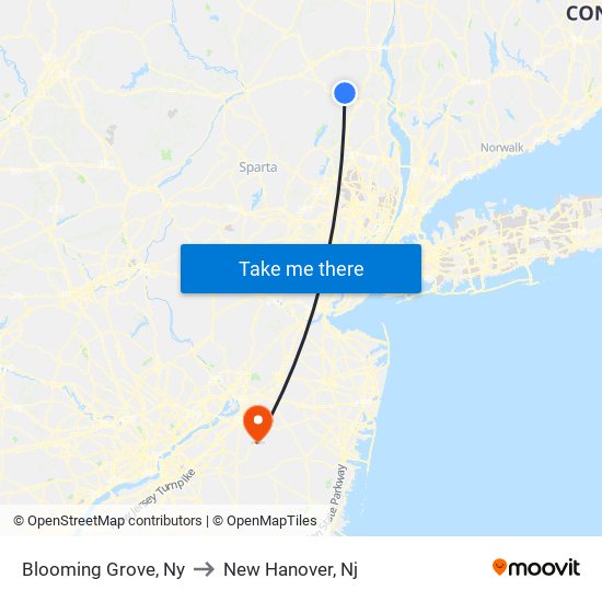 Blooming Grove, Ny to New Hanover, Nj map