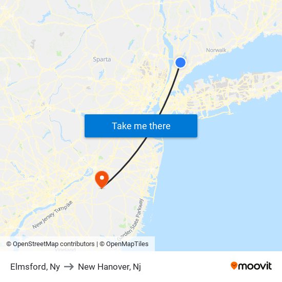 Elmsford, Ny to New Hanover, Nj map