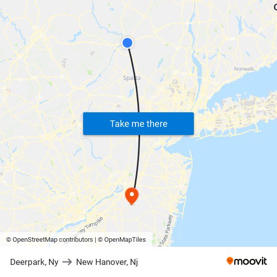 Deerpark, Ny to New Hanover, Nj map