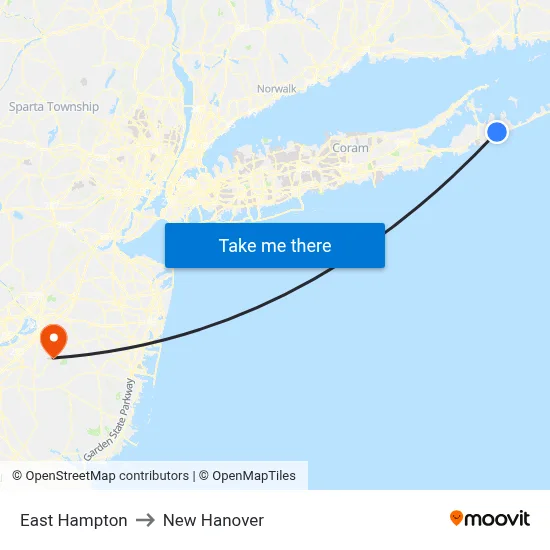 East Hampton to New Hanover map